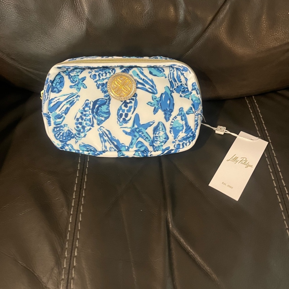 Lilly Pulitzer Jeanie Belt Bag Sea Shell Collection New Blue White Gold Purse